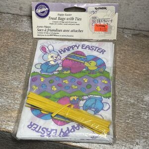 VTG 1995 Wilton Enterprises Treat Bags With Ties Happy Easter 40 Counts, 4x6"